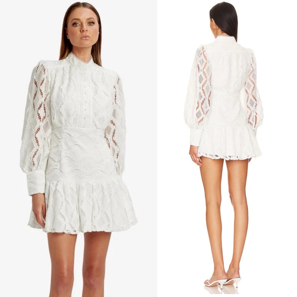 Bardot White Lace Long-Sleeve Mini Dress